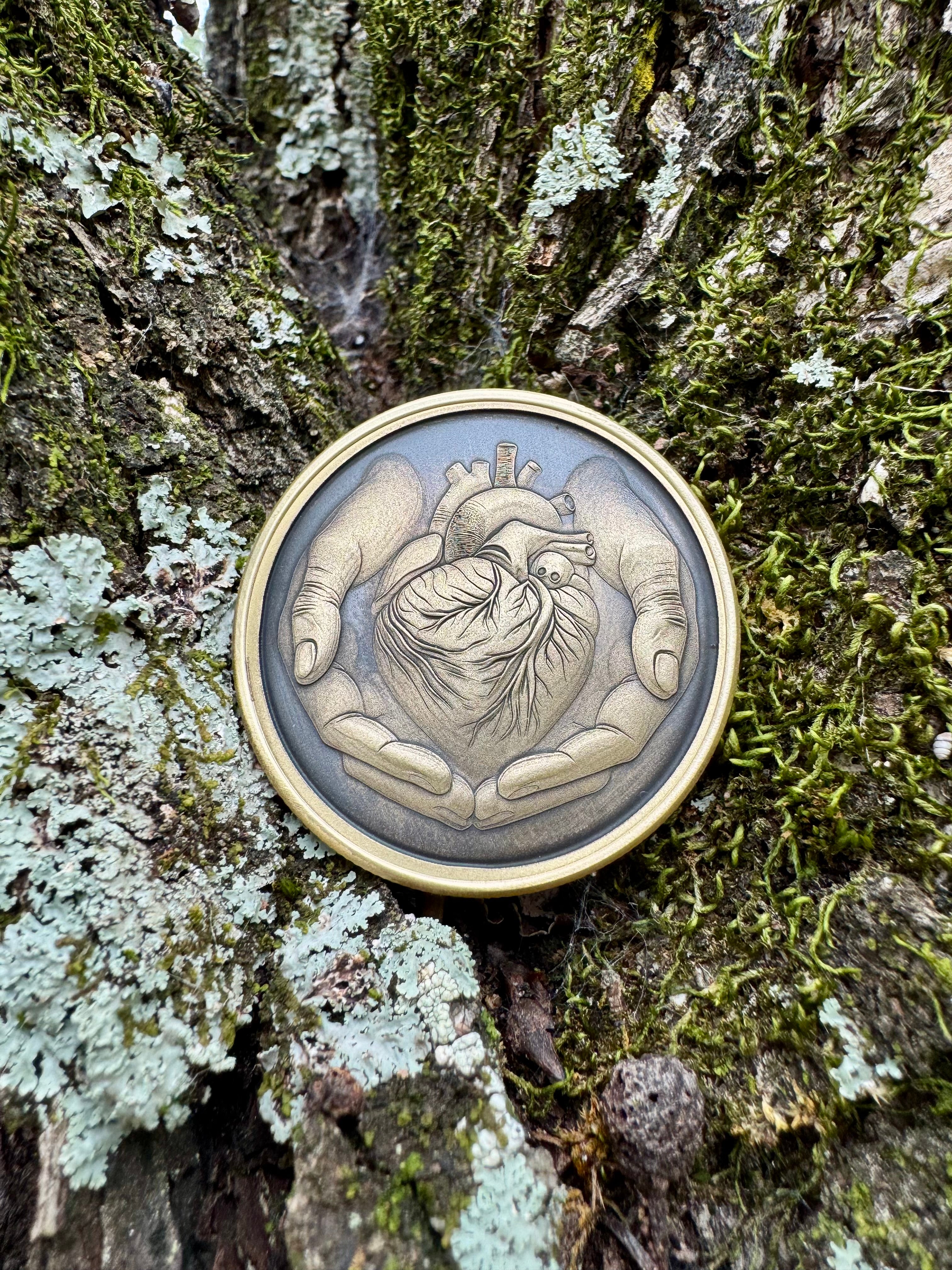 EDC Brass Heart In Your Hand Worry Coin with FREE Personalized Inscription