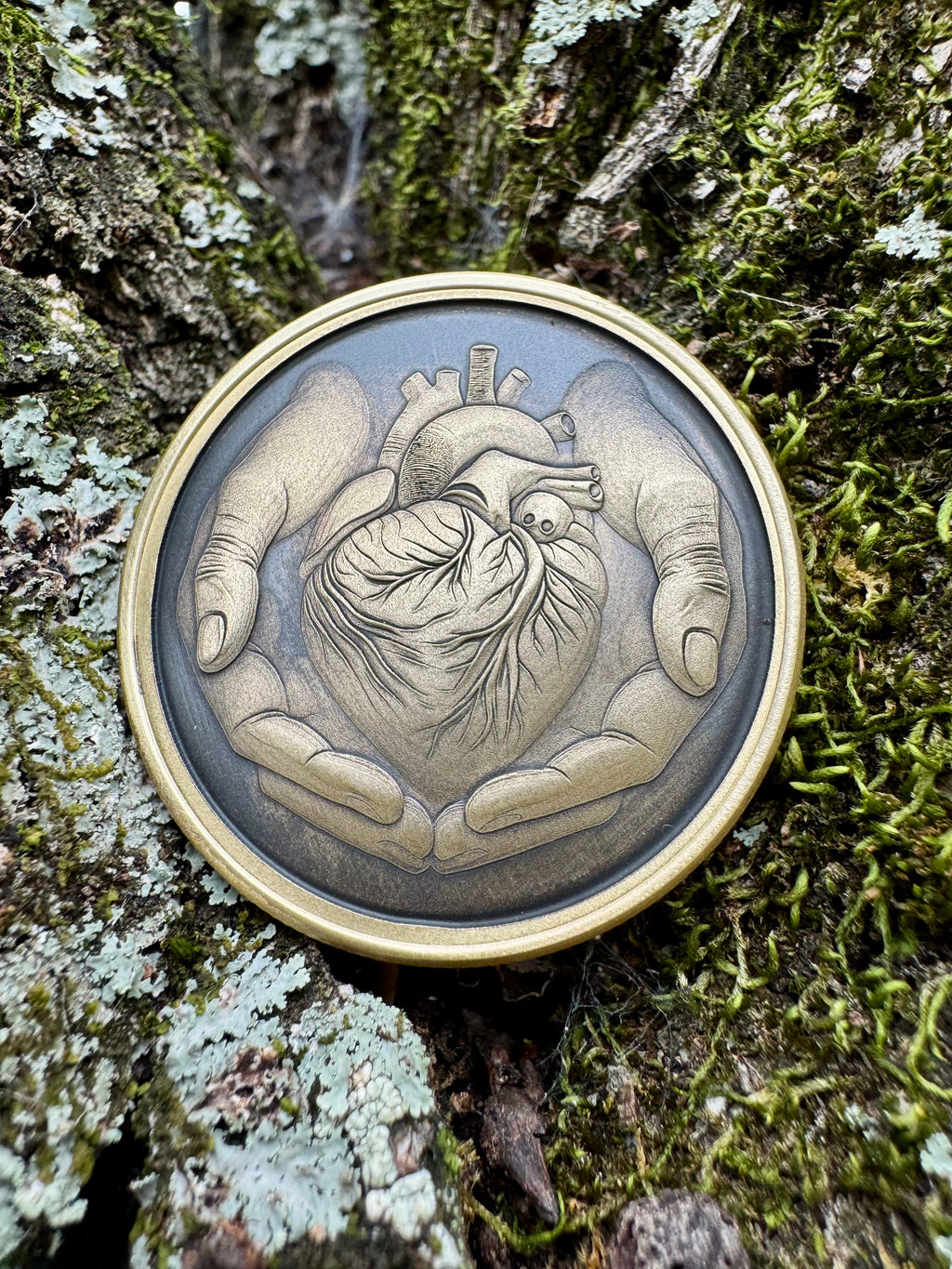 EDC Brass Heart In Your Hand Worry Coin with FREE Personalized Inscription