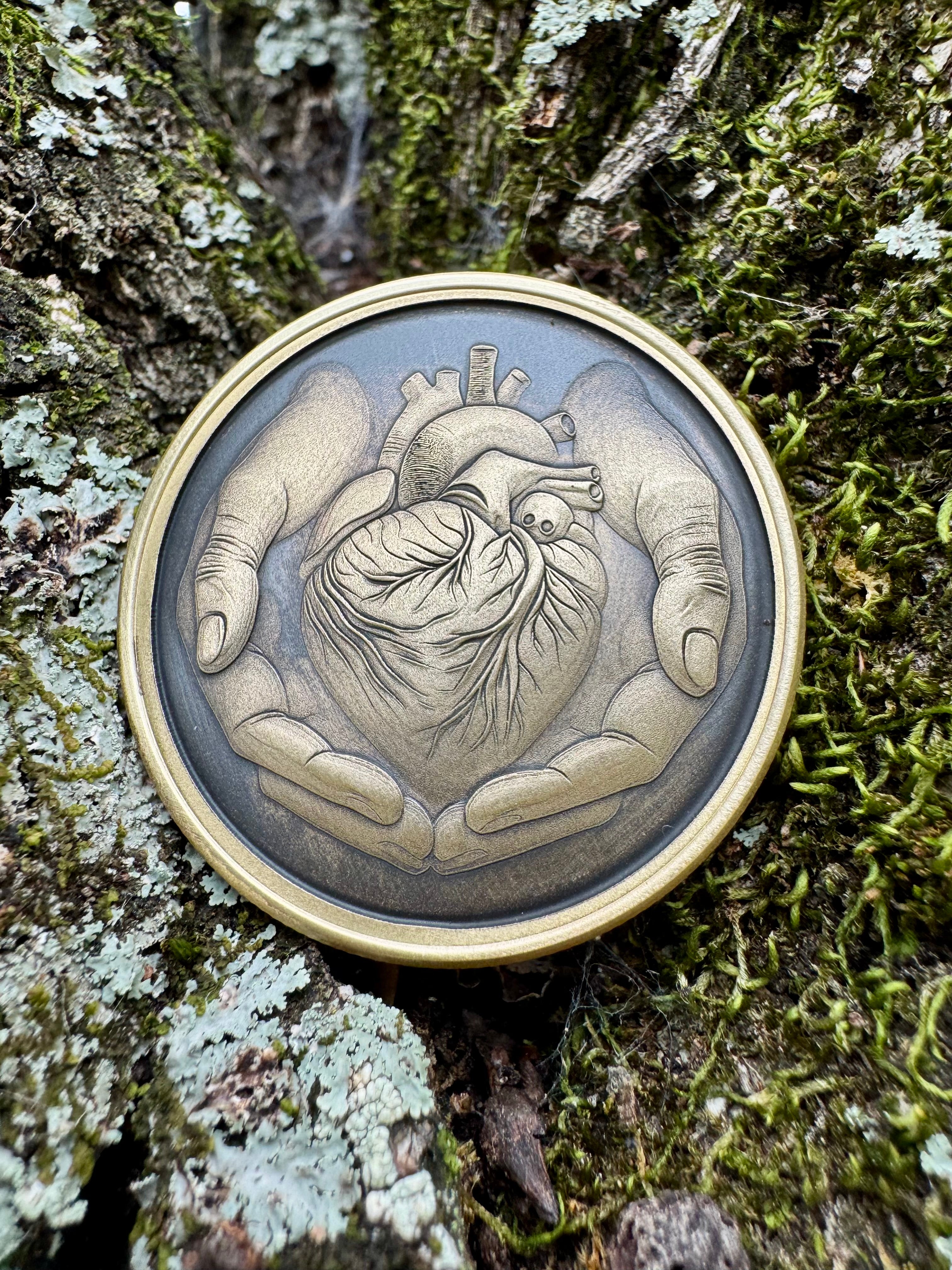 EDC Brass Heart In Your Hand Worry Coin with FREE Personalized Inscription