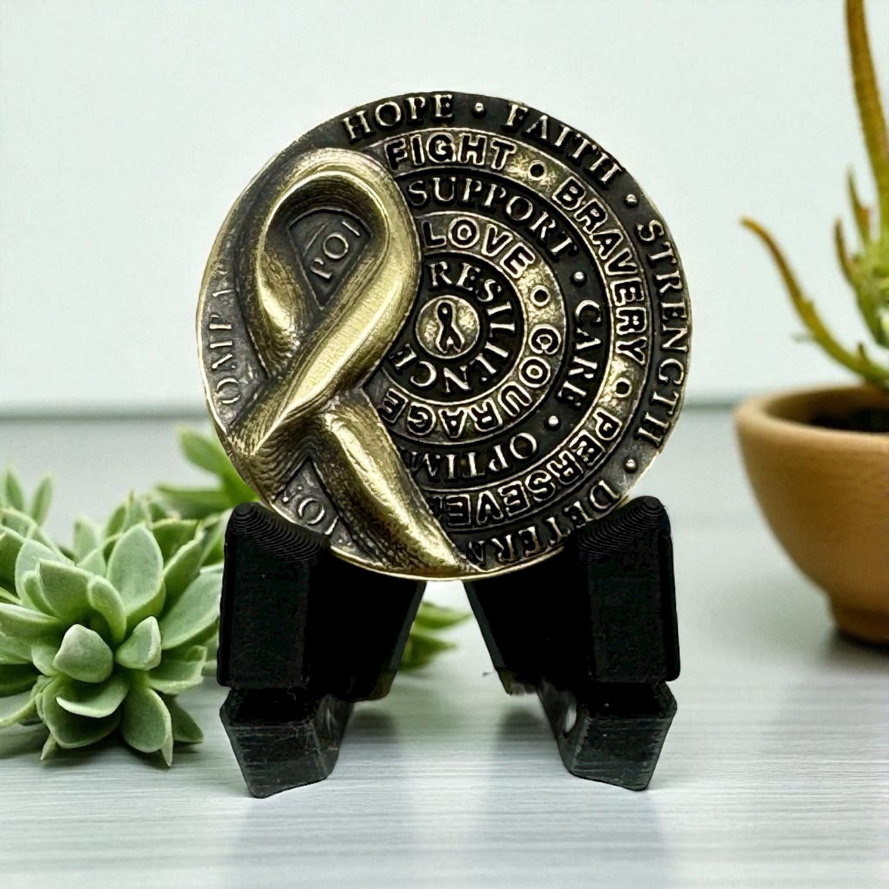EDC Solid Brass Cancer Survivor worry coin with your free personalized inscription on the back