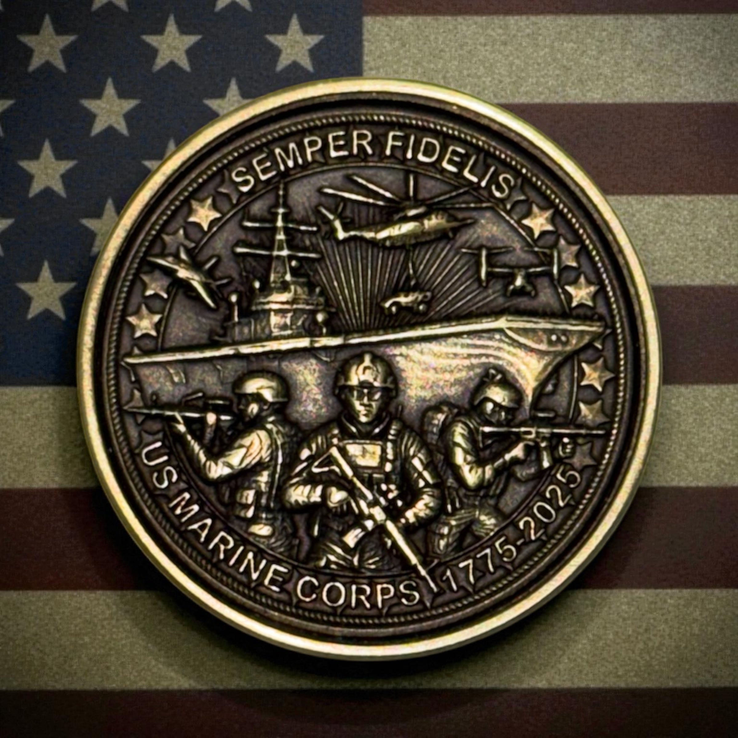 EDC Brass US Marine Corps Worry Coin with FREE Personalized Inscription